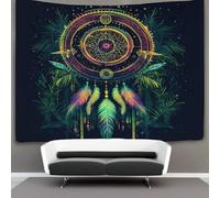 kaiyun Forêt tropicale, Géométrie sacrée, Mandala de plumes Tapisserie,Dream Chatching Network Décoration Murale En Tissu Pour La Chambre À Coucher Le Salon Le Dortoir,100cmx150cm