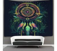 kaiyun Forêt tropicale, Géométrie sacrée, Mandala de plumes Tapisserie,Dream Chatching Network Décoration Murale En Tissu Pour La Chambre À Coucher Le Salon Le Dortoir,180cmx230cm