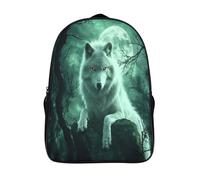 kaiyun Forêt verte sous la pleine lune Sac À Dos Cartable Loup BackpacK Scolaire Enfants Portable Léger Et Design Respirant Unisexe 16 inch College Pack