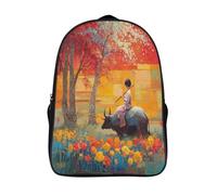 kaiyun Garçon chevauchant un grand buffle jouant de la flûte Cartable À Dos Enfant École Fille Garçon Collége Sac De Voyage Léger Sac D'école Scolaires 16 inch
