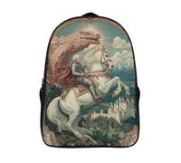kaiyun Glorieux chevalier sur un cheval blanc, château, dragon Sac À Dos Filles Cartable Enfants Garçons 16 inch Grande Capacité Adolescents Sac De Voyage Scolaire Poids Léger