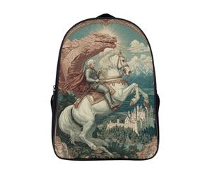 kaiyun Glorieux chevalier sur un cheval blanc, château, dragon Sac À Dos Filles Cartable Enfants Garçons 16 inch Grande Capacité Adolescents Sac De Voyage Scolaire Poids Léger
