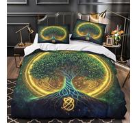 kaiyun Glowing Arbre of Life Parure De Lit Housse 3 Pièces Lumières Vertes et Bleues en Microfibre avec Taies d'oreiller De Couette Imprimé pour Enfants Adolescents Super King（260x220cm）