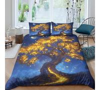 kaiyun Golden Arbre Parure De Lit 3D Path to The Lune Microfibre avec Housse De Couette Et Taies d'oreiller en - pour Adultes Et Enfants Double（200x200cm）