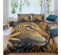 kaiyun Golden Léopard in The Jungle Literie Parure De Lit en en Microfibre avec Housse De Couette en 3D Style de Peinture à l'huile Imprimé 3 Pièces avec King（220x240cm）