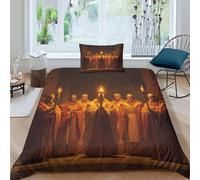 kaiyun Grand prêtre Tenant Le Sceptre rituel Housse De Couette 3D Flamme Éternelle, Literie Microfibre avec Taies d'oreiller (3 Pièces) pour Filles Garçon Single(135x200cm)