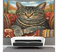 kaiyun Gray Chat tigré Tapisserie Chambre Esthétique - Tapisserie Murale Indépendante Décoration De Salle Couvre-lit Style sud-ouest Tenture Murale, Art Mural 100cmx150cm