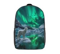 kaiyun Green Aurores boréales Sac À Dos Enfant Garçon Et Fille Cartable,Blanc Arctic Loup De Sac Dos De Grande Capacité Les Bon Pour L'école Et Les Voyages 17inch