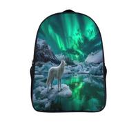 kaiyun Green Aurores boréales Sacs À Dos Adolescents,Design Respirant Cartable Blanc Arctic Loup,Sac À Dos Enfant Pour Ecole,Garçon,Fille,Primaire 16 inch