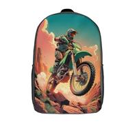 kaiyun Green Off-road Motorcycle Speeding over Rocky Terrain Sac À Dos,Sac Scolaire Enfant Ado Camping,Voyage Cartable Scolaire, Sacs Scolaires,17inch