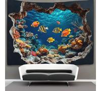 kaiyun Grottes Tapisserie Murale À Suspendre, Poissons et coraux Murales,Plaque De Pique-Nique Décoration Murale Plafond Art Mural 180cmx230cm