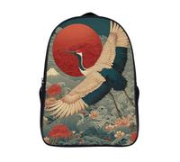 kaiyun Grue japonaise Sac À Dos Enfants - Garçons Filles Vagues et fleurs de prunier Cartable Scolaire Adolescents Bon Pour L'école Et Les Voyages 16 inch
