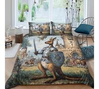 kaiyun Guerrier Kangourou en Armure, château médiéval Housse De Couette Ado Adulte avec Taie d'oreiller,3 Pièces Parure De Lit en Microfibre avec Fermeture Éclair, 3D Imprimé Motif King（220x240cm）