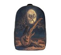 kaiyun Guitaree acoustique en bois Sac A Dos Ecole Primaire,Sac À Dos Pour Enfants - Tree in The Désert Full Lune Sac De Livre D'école Adolescents Con Boucle De Réglage 17inch
