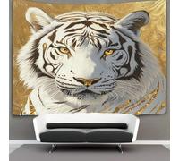 kaiyun Handsome Tigre blanc Tapisserie Murale À Suspendre, Lumière dorée Pour Décoration De Chambre À Coucher,fête D'anniversaire Ou Toile De Fond De Jardin 100cmx150cm