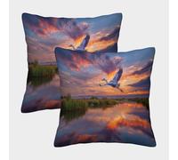 kaiyun Hérons planant au Soleil couchant Housse De Coussin Taies d'oreiller Carrée Douce Imprimée Durable pour Canapé-lit Voiture 45x45cm Paquet De 2