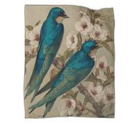 kaiyun Hirondelle Bleue sur Une Branche de Cerisier en Fleurs Édredon | Couverture De Canapé | Housse De Voyage Douce Et Confortable,80x90inch(200x230cm)