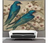 kaiyun Hirondelle bleue sur une branche de cerisier en fleurs Tapisserie Murale À Suspendre, Pour Décoration De Chambre À Coucher,fête D'anniversaire Ou Toile De Fond De Jardin 70cmx100cm