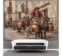 kaiyun Homme à dos de mule vers une ville médiévale Tapisserie Suspendu Au Mur Chambre À Coucher,salon,dortoir,esthétique,décoration Murale 130cmx150cm