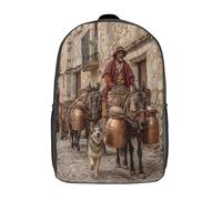 kaiyun Homme montant une mule en direction d'une ville médiévale Sacs À Dos,imprim É 3D Cartable Sac Mode Pour Maternelle Ou Primaire 17inch