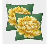 kaiyun Housse De Coussin Carrée Pivoine Jaune 50x50cm Paquet De 2 pour Fauteuil Convertible (3D Fleur)