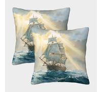 kaiyun Housse De Coussin Carrée Voiliers naviguant sur Une mer agitée 50x50cm Paquet De 2 pour Fauteuil Convertible (3D)