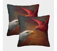 kaiyun Housse De Coussin Combat Entre Aigle et Oiseau Rouge Taies d'oreiller De Canapé Coussin Décoratif Motif,adapté Décoratives pour De Balcon 45x45cm Paquet De 2