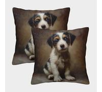 kaiyun Housse De Coussin Cute Chiot Taies d'oreiller De Canapé Coussin Décoratif Style Peinture à l'huileMotif,adapté Décoratives pour De Balcon 40x40cm Paquet De 2
