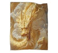 kaiyun Huge Golden Dragon Chinois Couverture Imprimée en 3D Voler Couverture en Peluche Douce pour Lits Et Canapés De Vacances,50x60inch(127x152cm)
