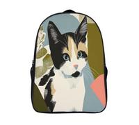 kaiyun Illustration gestuelle moderne d'un chaton tigré Cartable Imprimé 3D Sac À Dos Pour Ordinateur Portable Unisexe Pour Enfants/étudiants/Adultes 16 inch