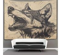 kaiyun Illustration of Loup Tapisserie,Gris Tenture Murales Pour Chambre Esthétique,décoration De La Maison Pour Le Salon 100cmx150cm