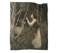 kaiyun Jeune Fille de la forêt et cerf Couverture Imprimée Chaude Et Douce pour Camping en Plein Air Couvre-lit Quatre Saisons pour Chambre À Coucher 70x80inch(180x200cm)