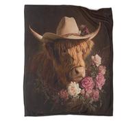 kaiyun Jolie Vache des Highlands,Chapeau de Cowboy avec Panier de Roses Couverture De Canapé,Édredon Mignonne avec Motif Personnalisée 50x60inch(127x152cm)