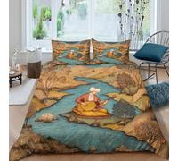 kaiyun Jousseur Assis au Bord de la rivière Housse De Couette Miniature persane Parure De Lit 3 Pièces en Microfibre 3D Motif Imprimé avec Taies d'oreiller pour Adultes Enfants Double（200x200cm）
