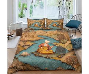 kaiyun Jousseur Assis au Bord de la rivière Housse De Couette Miniature persane Parure De Lit 3 Pièces en Microfibre 3D Motif Imprimé avec Taies d'oreiller pour Adultes Enfants Double（200x200cm）
