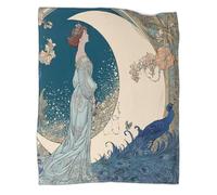 kaiyun La déesse émerge du Croissant de Lune- Paon - Couverture Chaude Polyvalente pour Canapés, Édredon De Lit De Voyage Douce Et Confortable,40x50inch(100x130cm)