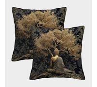 kaiyun La Statue du Bouddha se Dresse sereinement Devant l'arbre de Vie Housse De Coussin 45x45cm Paquet De 2 Taies d'oreiller Décorative Adaptée Au Lit,Voiture,canapé,Jardin