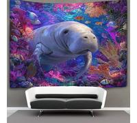 kaiyun Lamantins blancs nageant parmi des récifs coralliens colorés Tapisserie Murale Tenture Dortoir Chambre Salon 180cmx230cm