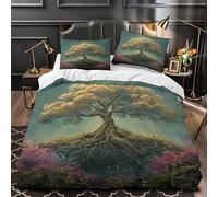 kaiyun l'arbre Aswata dans la mythologie Housse De Couette Parure De Lit 3 Pièces en Microfibre 3D Motif Imprimé avec Taies d'oreiller pour Adultes Enfants Super King（260x220cm）