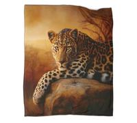 kaiyun Léopard au Repos Impression 3D Faune Sauvage Art Style Couvre-lit Conçu Doux Et Chaud en Flanelle Couverture Pelucheuse 70x80inch(180x200cm)