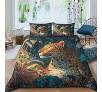 kaiyun Léopard in The Brightly Lit Forest Housse De Couette Microfibre - Parure De Lit 3D Imprimé, Chambre À Coucher Décoration Comfort Housse Couette Et Taies d'oreiller King（220x240cm）