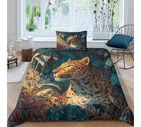 kaiyun Léopard in The Brightly Lit Forest Parure De Lit Housse De Couette 3 Pièces avec Taies d'oreiller 3D Motif, Literie en Microfibre,pour Adultes Et Enfants Single（135x200cm）