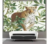 kaiyun Léopard in The Jungle Tapisserie Chambre Esthétique - Murale Indépendante Décoration De Salle Couvre-lit Green Leaves Fond blanc Tenture Murale, Art Mural 70cmx100cm
