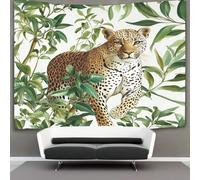 kaiyun Léopard in The Jungle Tapisserie Green Leaves Fond blanc Tenture Murales Décoration Murale,impression HD Pour Salon,chambre À Coucher Et Dortoir 180cmx230cm