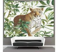 kaiyun Léopard in The Jungle Tenture Murale Tapisserie,Green Leaves Fond blanc Décoration Murale,art Mural Au Plafond 100cmx150cm