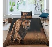 kaiyun Léopard Running on The Golden Savannah Parure De Lit De en Microfibre Ensemble De Housse De Couette Imprimé 3D Taie d'oreiller, pour Adultes Enfants Filles Garçon Single(135x200cm)