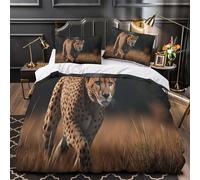 kaiyun Léopard Running on The Golden Savannah Set De Housses De Couettes 3D, Imprimé De Couettes avec Taie d'oreiller, en Microfibre Douce Literie, pour Adultes Et Enfants Super King(260x220cm)