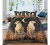 kaiyun Leopards Sitting Back to Back with The Crescent Moon in The Middle Taies d'oreiller Et Housses De Couette Impression Numérique 3D Literie 3 Pièces Adaptée Aux Adultes Et Enfant King（220x240cm）