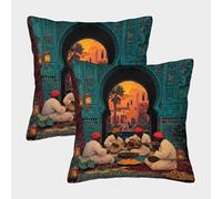 kaiyun Les Musiciens jouaient d'instruments Traditionnels dans Un Style Nomade Taie d'oreiller Imprimé Maison Salon Chambre Housses De Coussin 45x45cm Paquet De 2