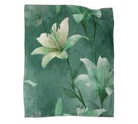 kaiyun Light-Colored White Lilies Against A Green Background Couverture Imprimée en 3D Édredon en Peluche Douce pour Lits Et Canapés De Vacances,60x80inch(150x200cm)